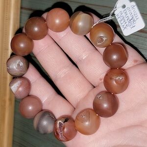 🎁 Handcrafted Orange Banded Druzy Agate Natural Stone Stretch Bracelet 14MM NEW